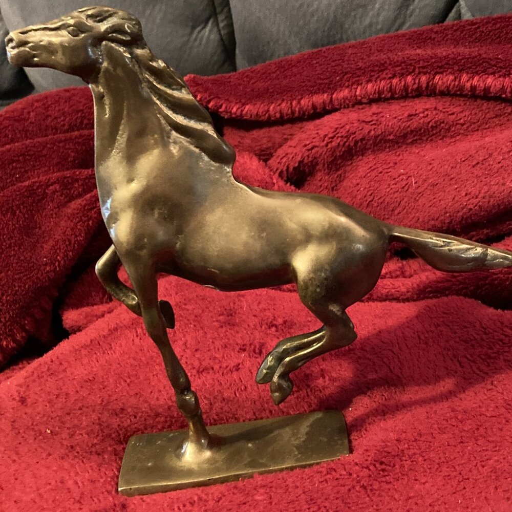 VTG 1999 BRASS HORSE on Stand-Galloping/Racing Figurine or Paperweight-7"H-VGUC